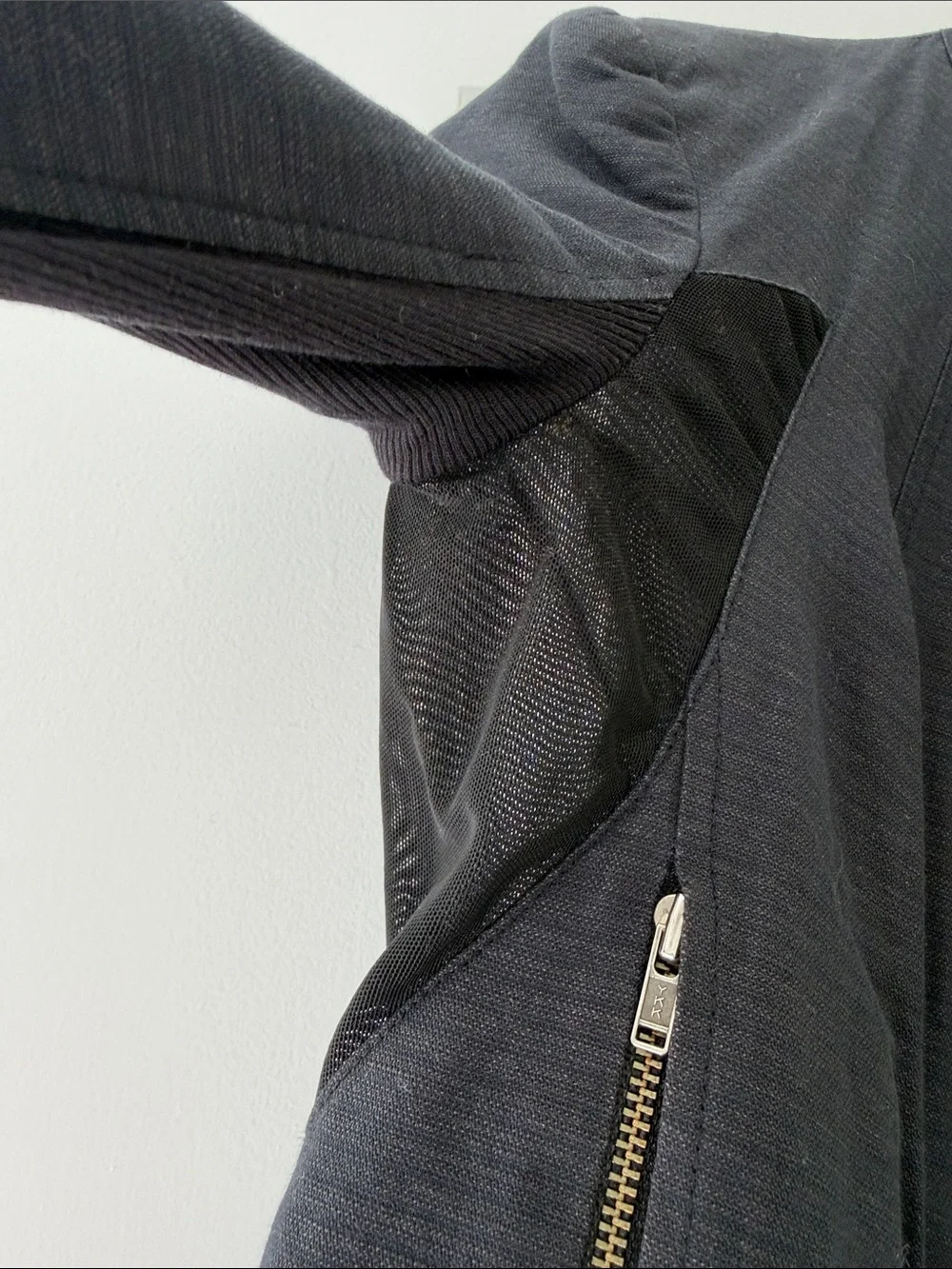Helmut Lang Charcoal Asymmetrical Zip Leather-Trim Jacket